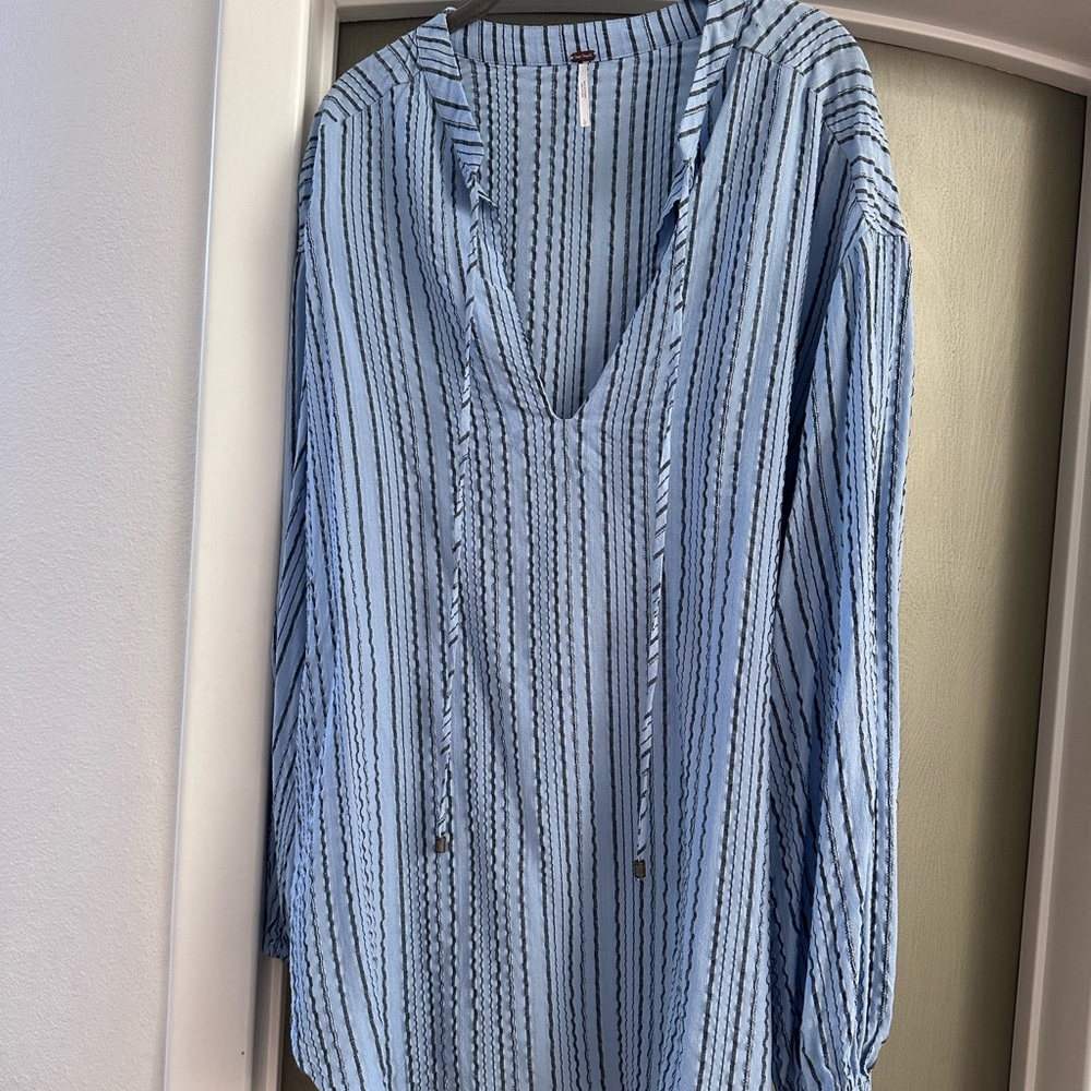 Free People Light Blue Striped Blouse